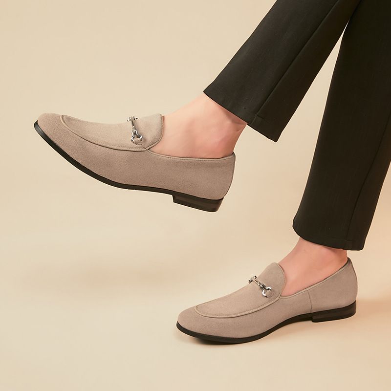 Herren-loafer Mokassin Nubukleder Runde Zehenpartie - Khaki