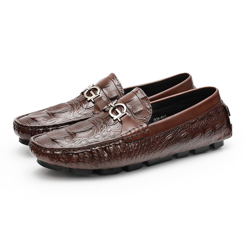 Herren Mokassin Loafer Alligator Muster Fahrschuhe Rindsleder Metallschnalle