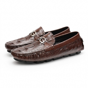 Herren Mokassin Loafer Alligator Muster Fahrschuhe Rindsleder Metallschnalle