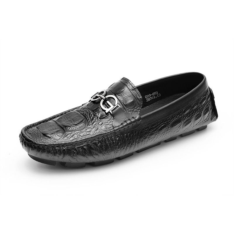 Herren Mokassin Loafer Alligator Muster Fahrschuhe Rindsleder Metallschnalle - Schwarz