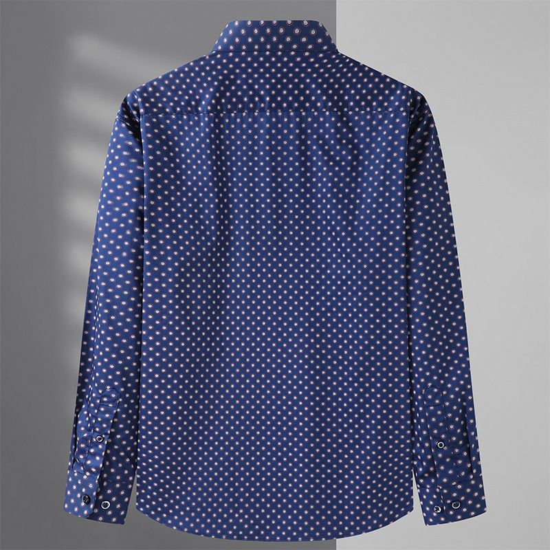 Herrenhemd Mit Polka-dot-muster Lange Ärmel Locker - Blau