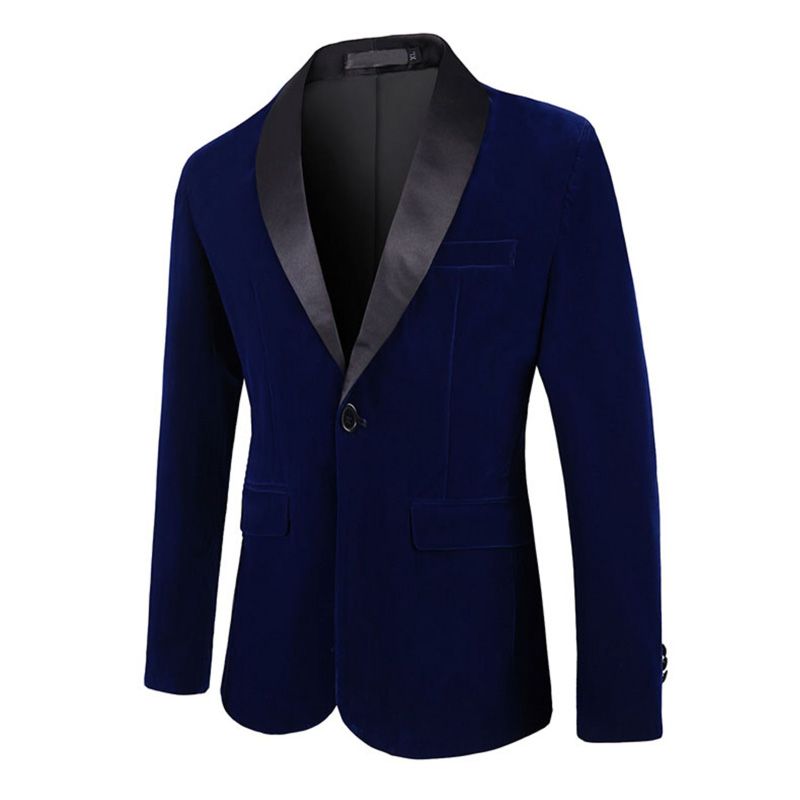 Übergroßer Herren-blazer Sportmantel Ein-knöpfe Cord Schal-revers Pattentaschen - Blau